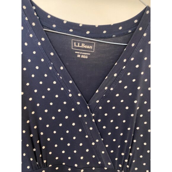LL Bean Women Classic Dress Navy Blue & White Polka Dot  V-Neck Lg - Picture 5 of 12